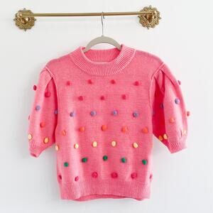 Peach Love California Pink Sweater with Colorful Pom Poms
